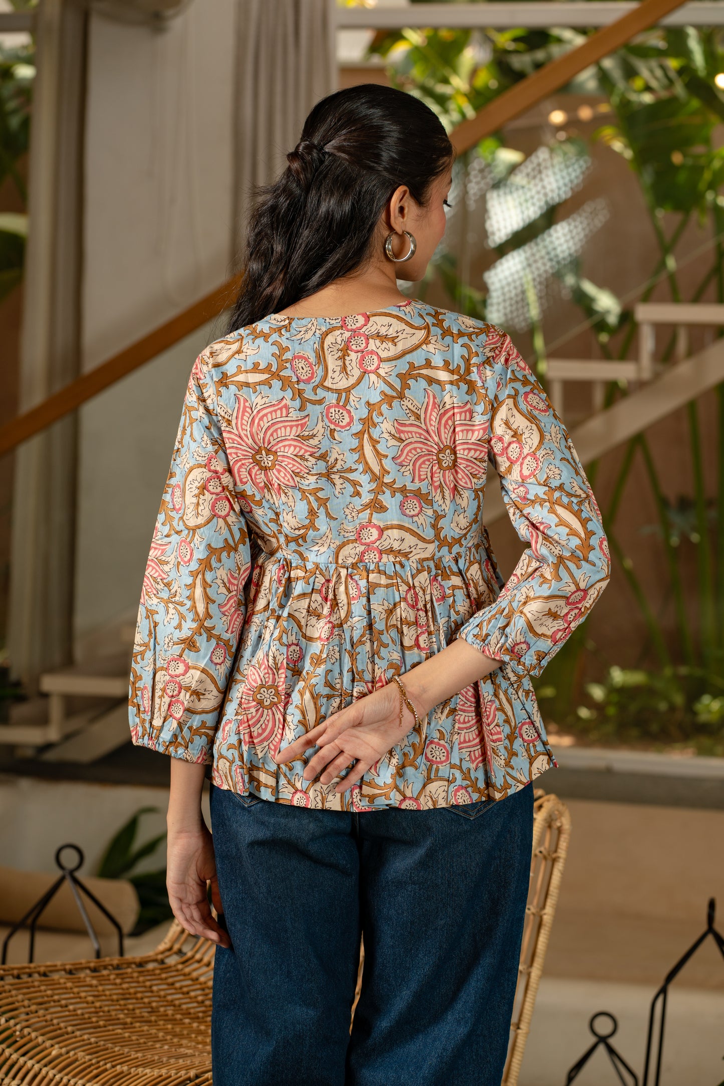 Sky Blossom - Cotton Peplum Top