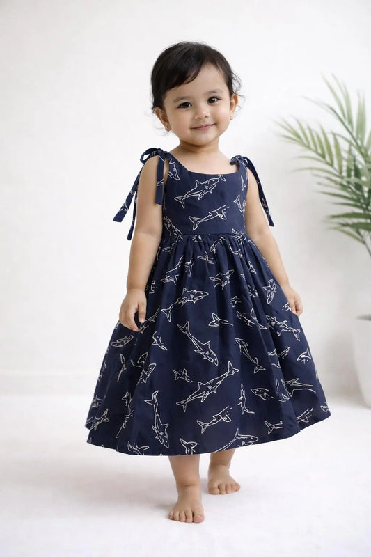 🦈 Little Explorer Shark Cotton Frock 💙 image 0