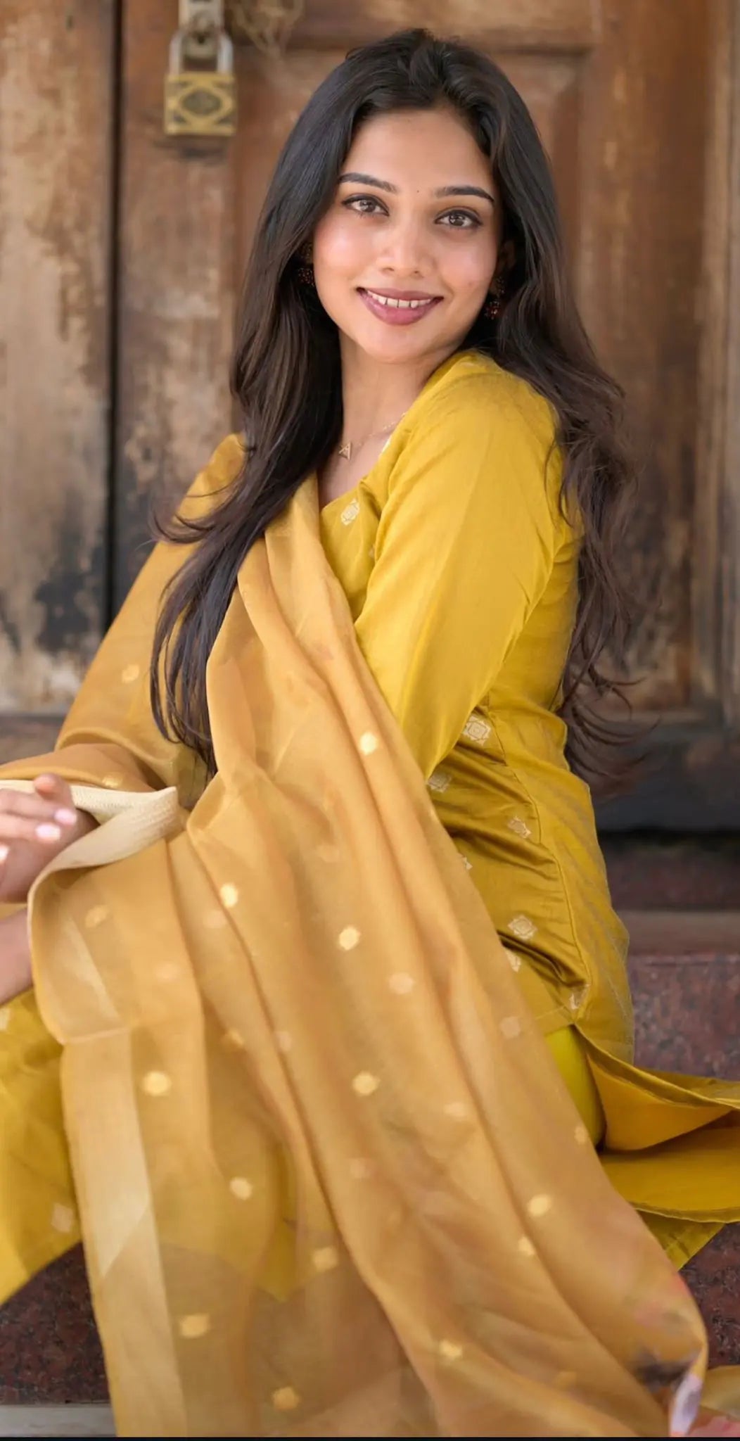 Mastard Yellow Chanderi Salwar Suit image 2
