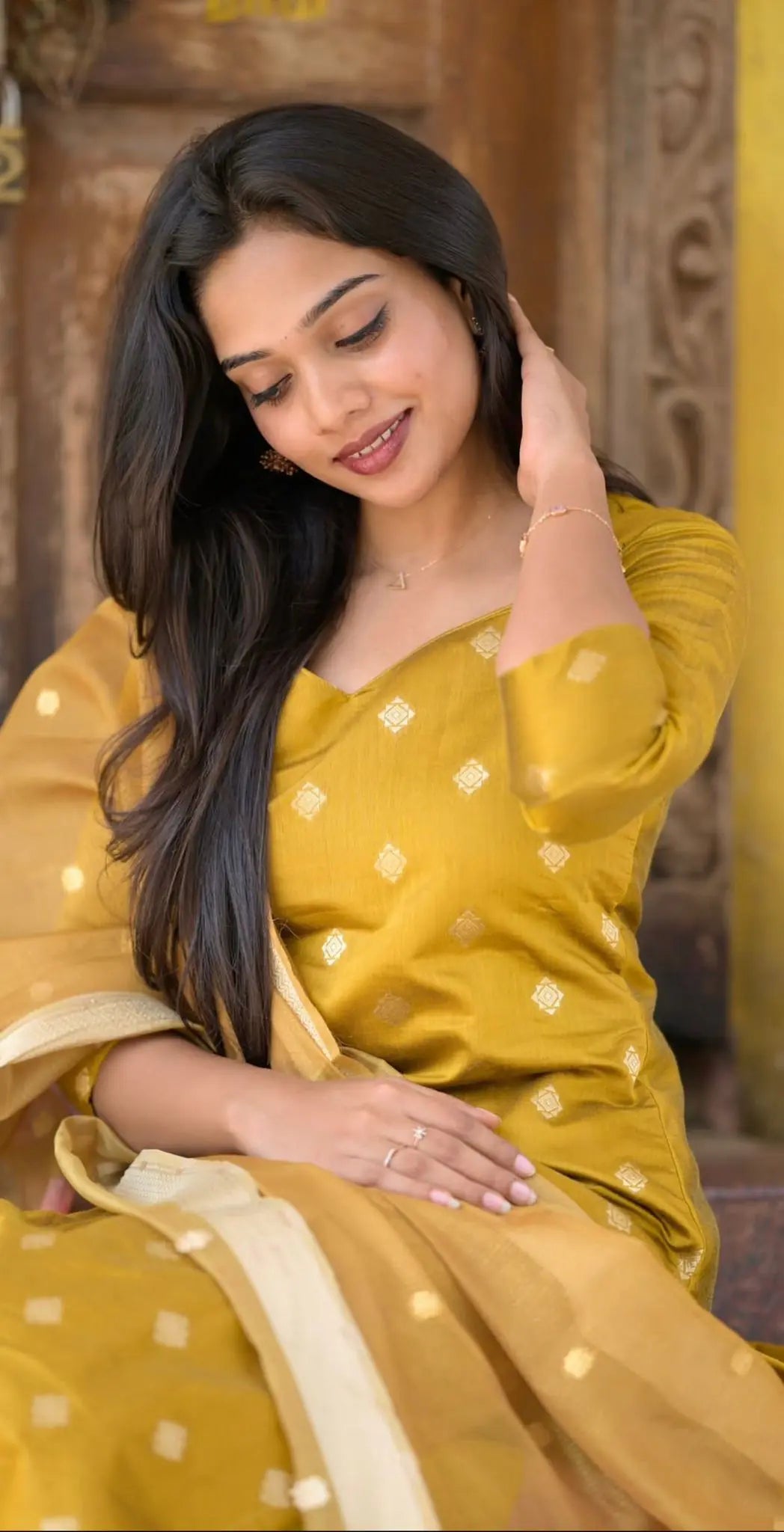 Mastard Yellow Chanderi Salwar Suit image 0