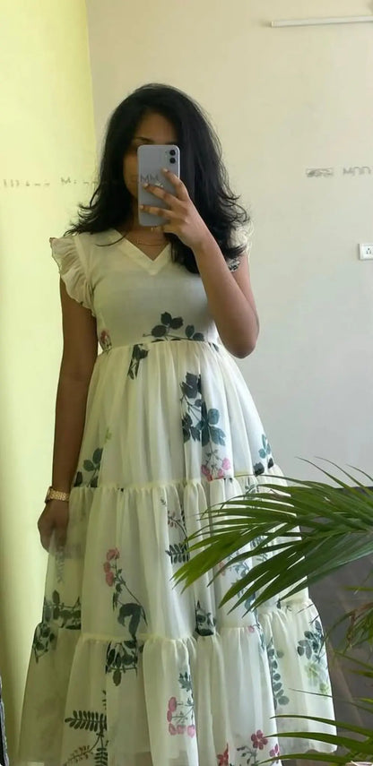 White Floral Midi Dresses image 1
