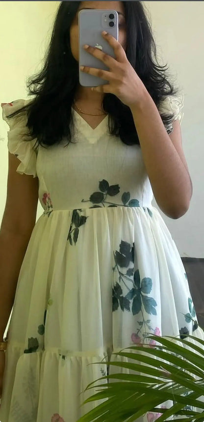 White Floral Midi Dresses image 2