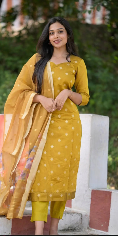 Mastard Yellow Chanderi Salwar Suit image 8