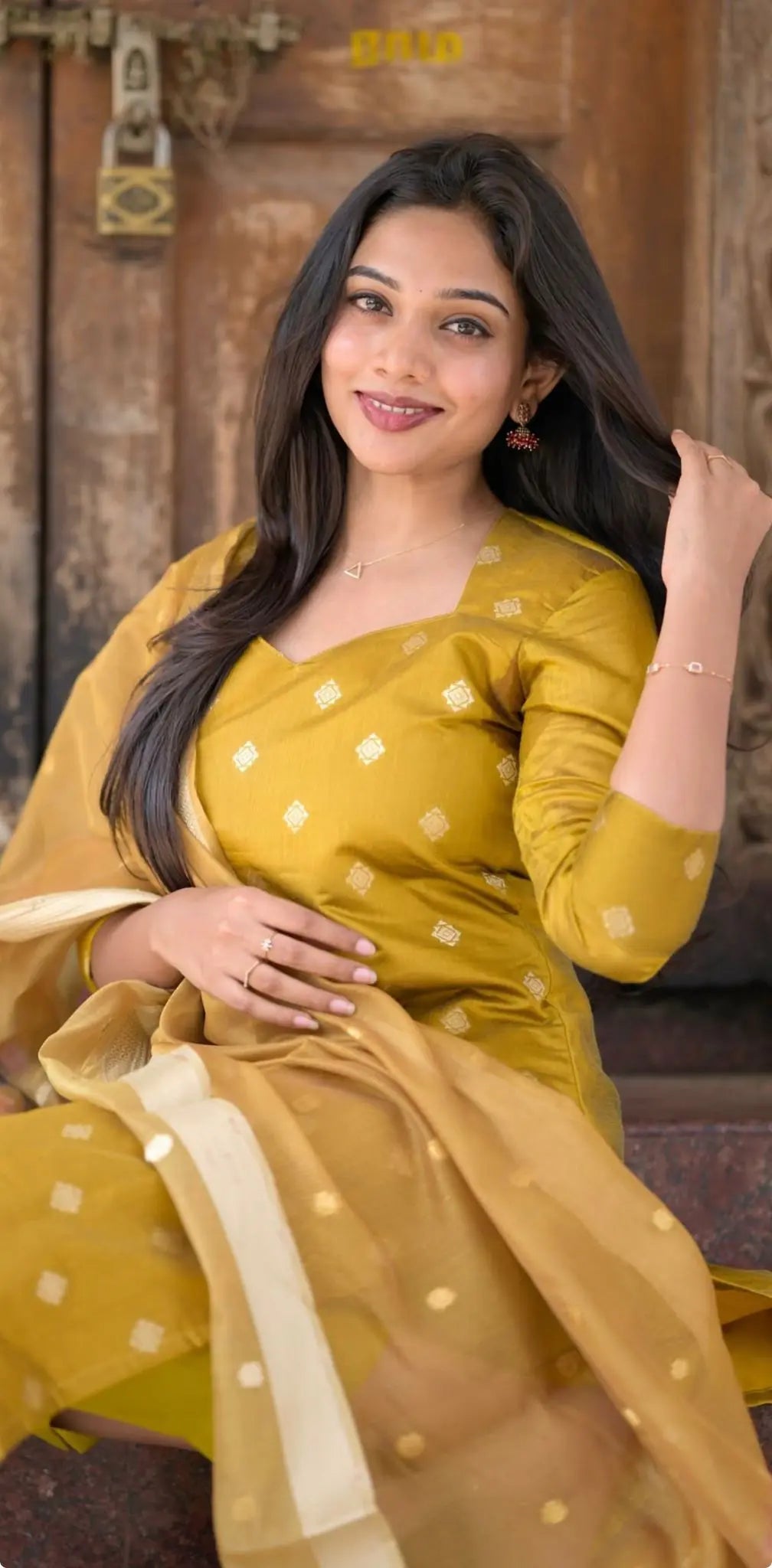 Mastard Yellow Chanderi Salwar Suit image 3