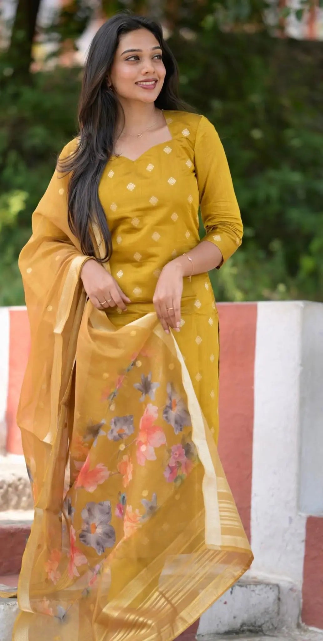 Mastard Yellow Chanderi Salwar Suit image 7