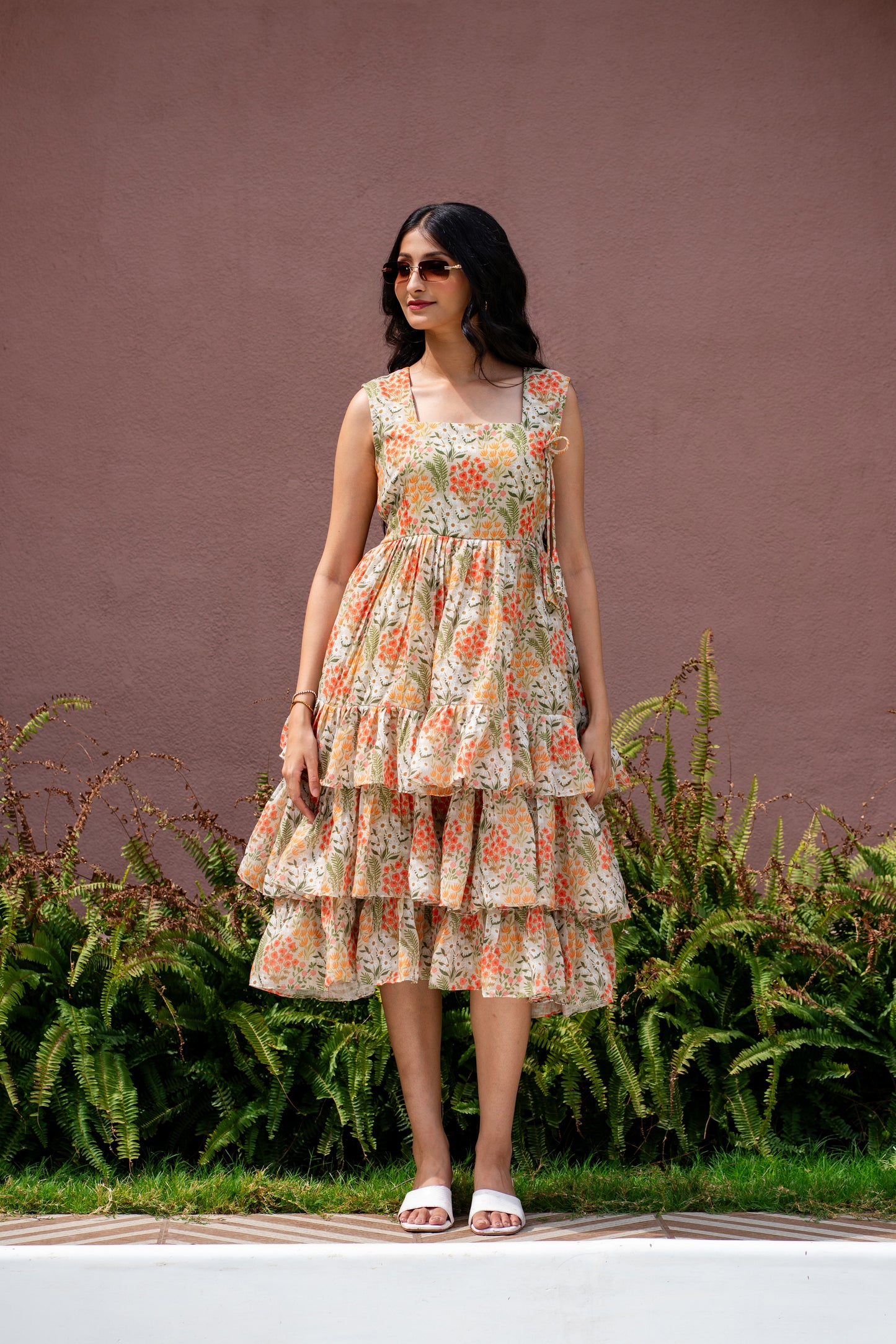 Yellow Floral Ruffle Dress