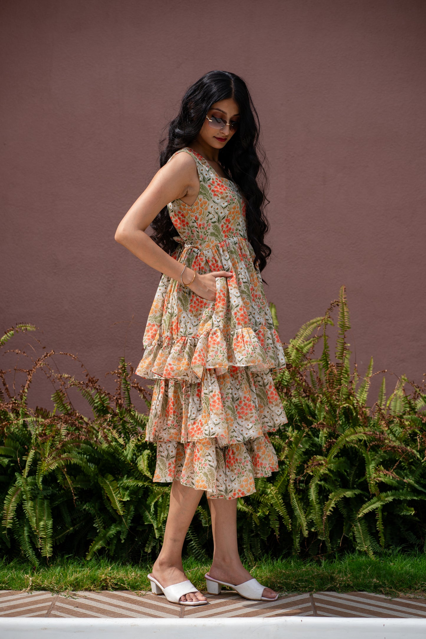 Yellow Floral Ruffle Dress