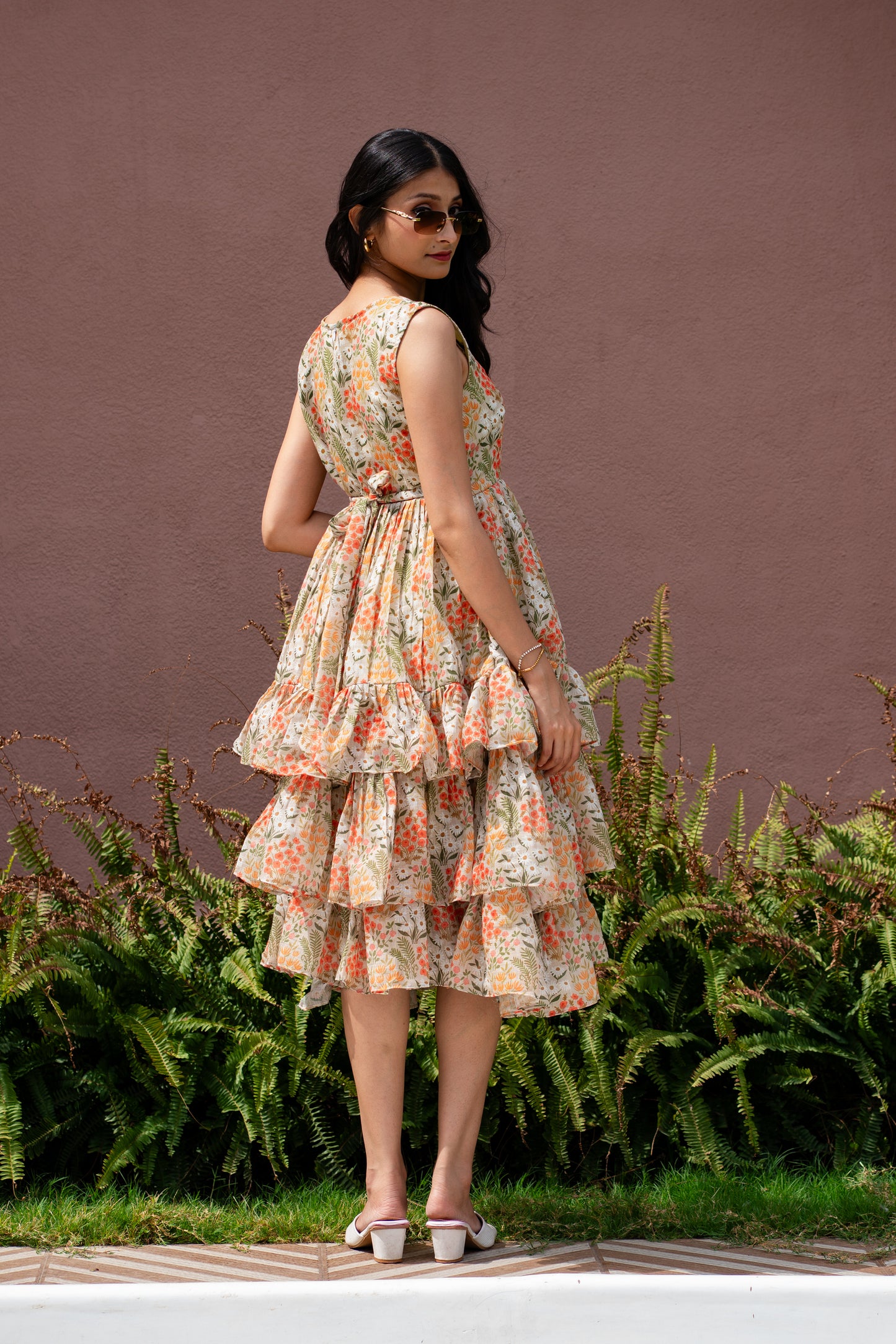 Yellow Floral Ruffle Dress