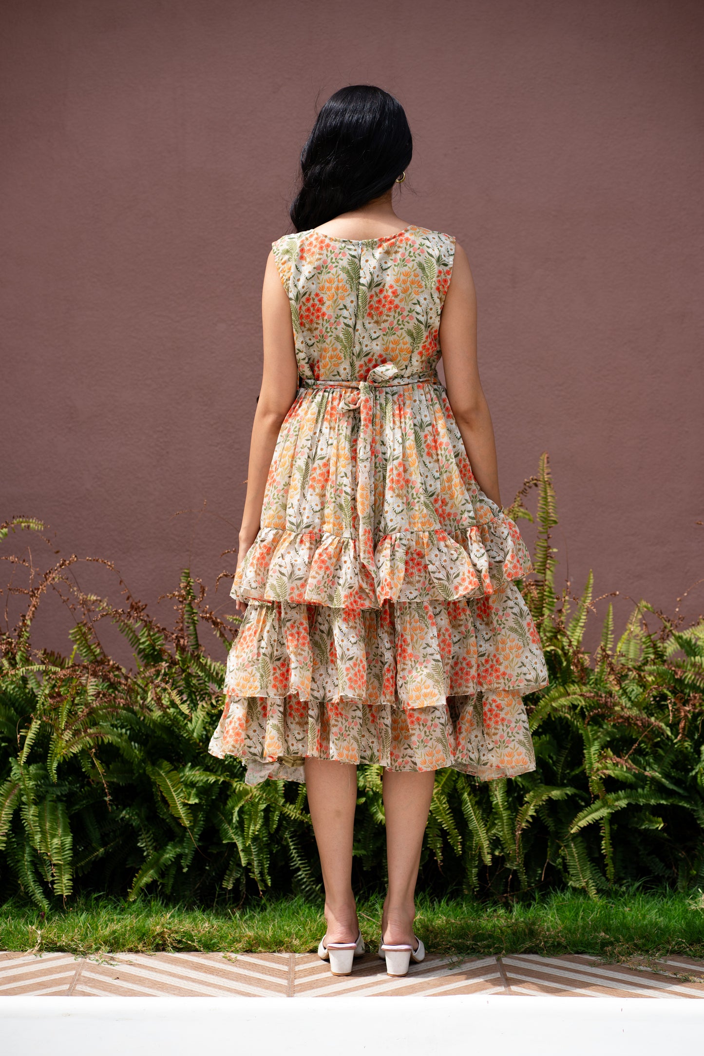 Yellow Floral Ruffle Dress