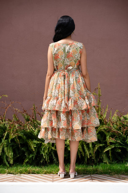Yellow Floral Ruffle Dress