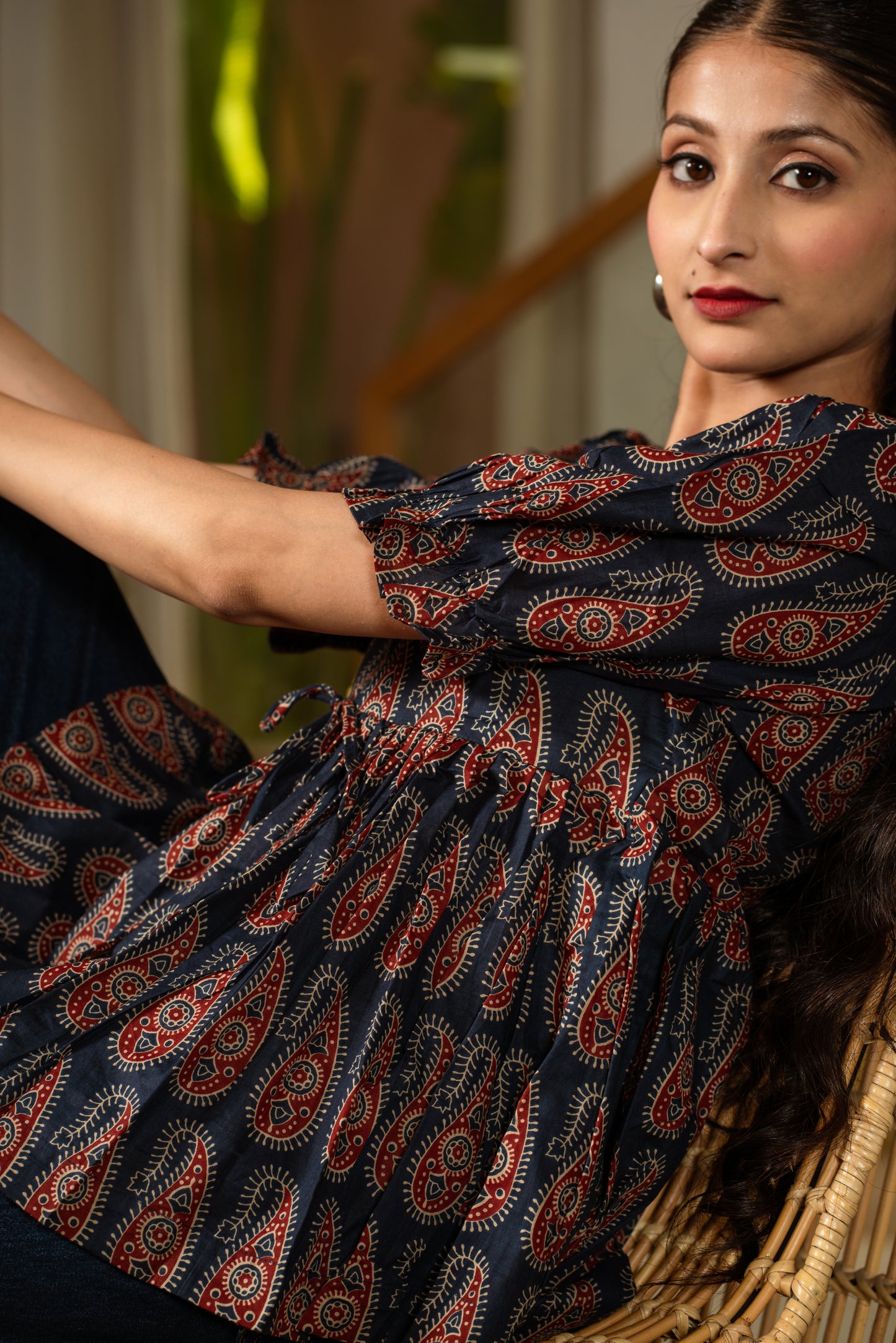 Navy Heritage -Cotton Peplum Top