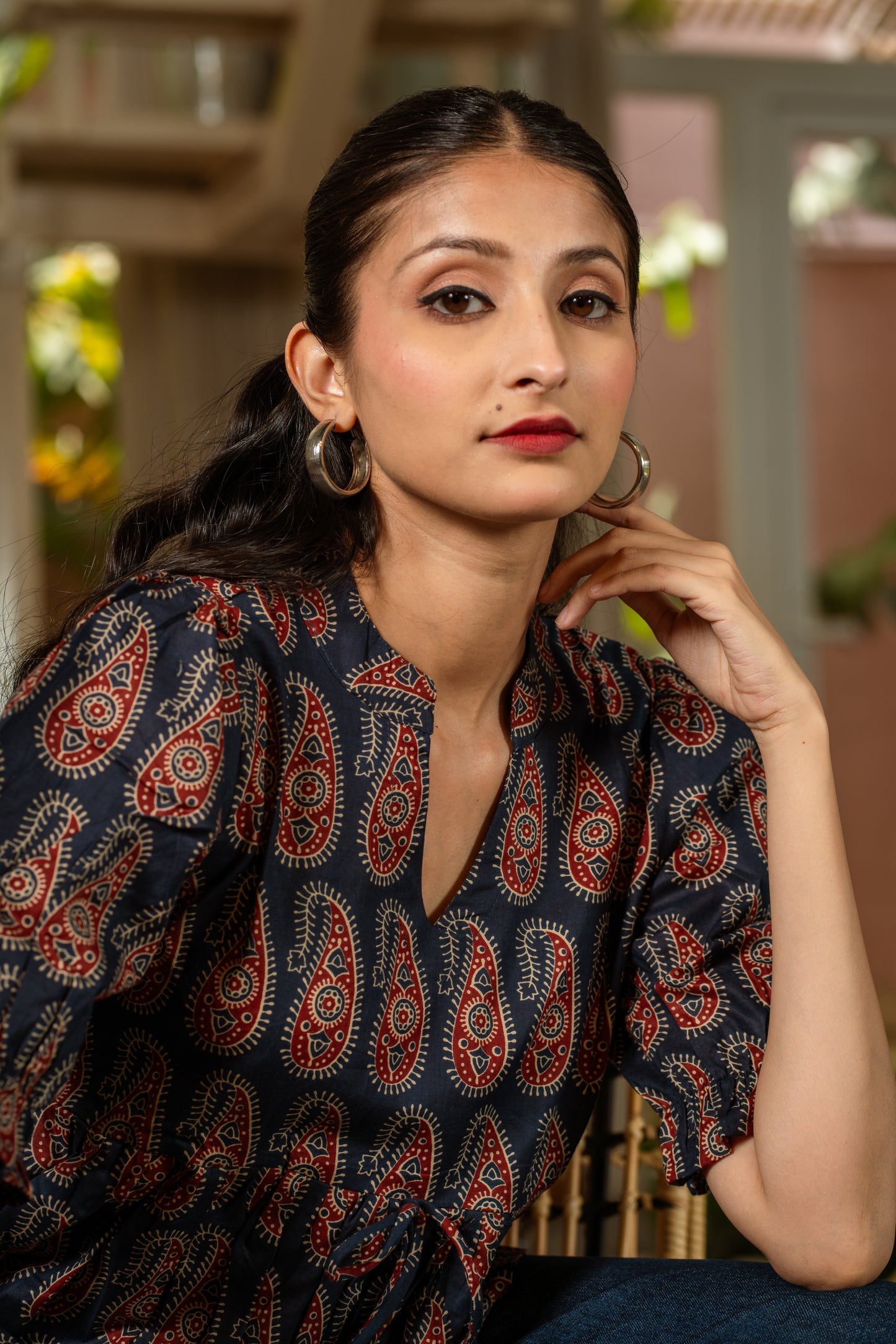 Navy Heritage -Cotton Peplum Top
