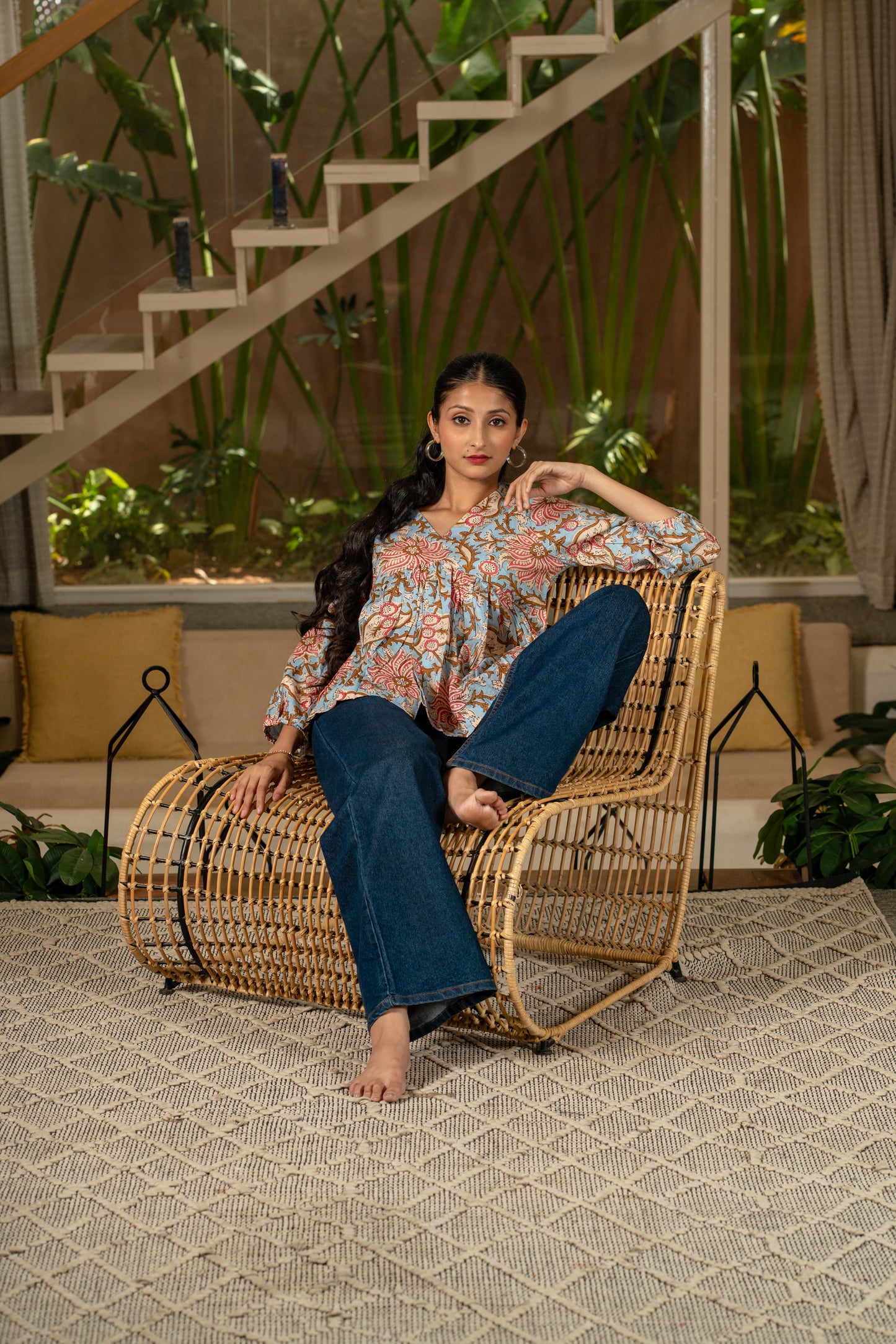 Sky Blossom - Cotton Peplum Top