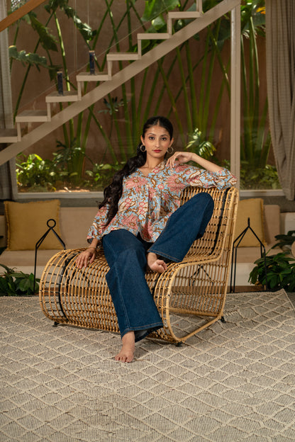 Sky Blossom - Cotton Peplum Top