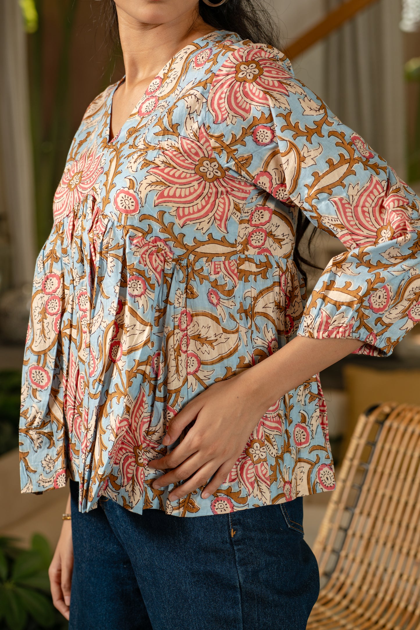 Sky Blossom - Cotton Peplum Top