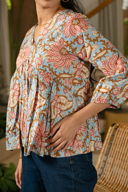 Sky Blossom - Cotton Peplum Top
