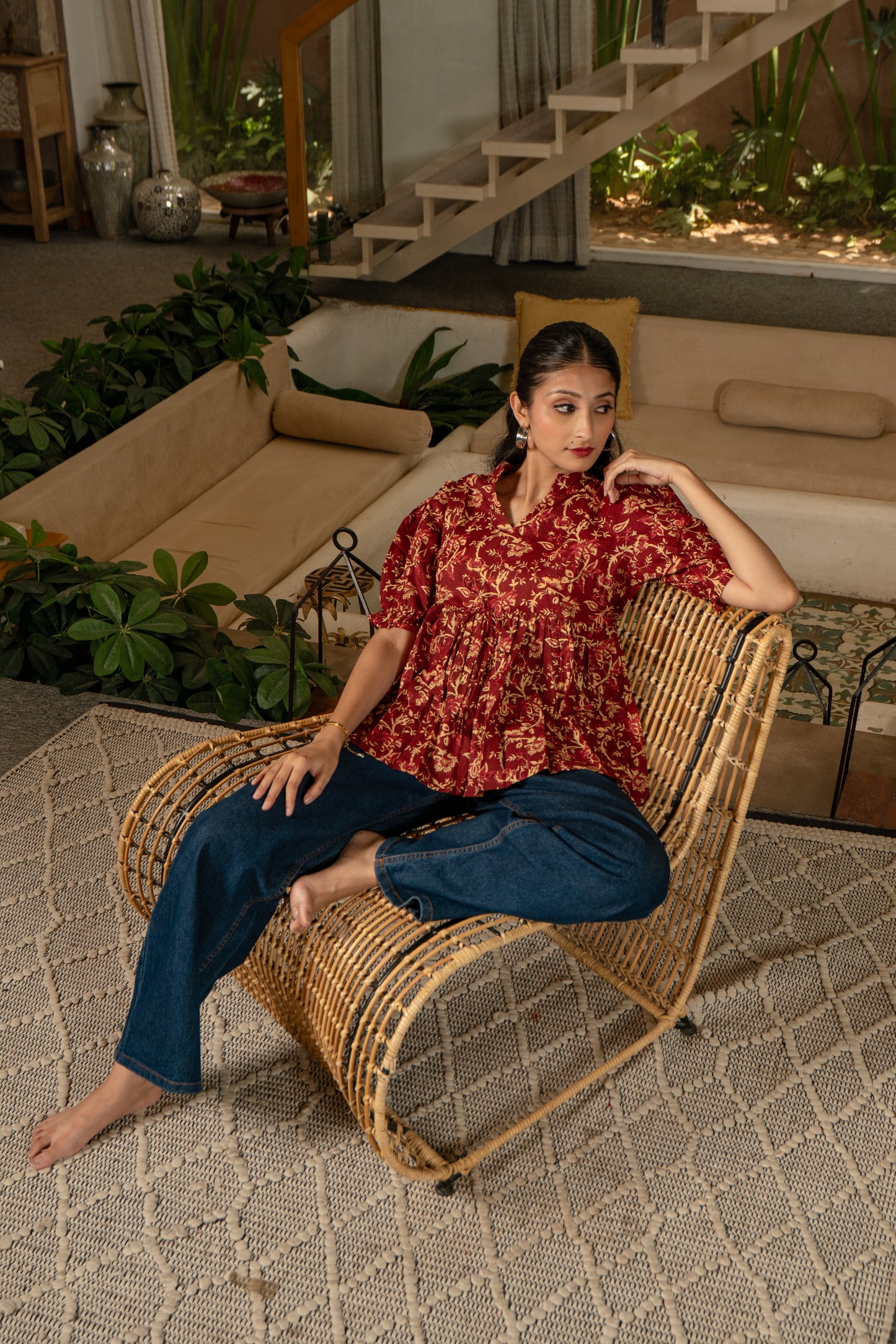 Crimson Garden - Cotton Peplum Top