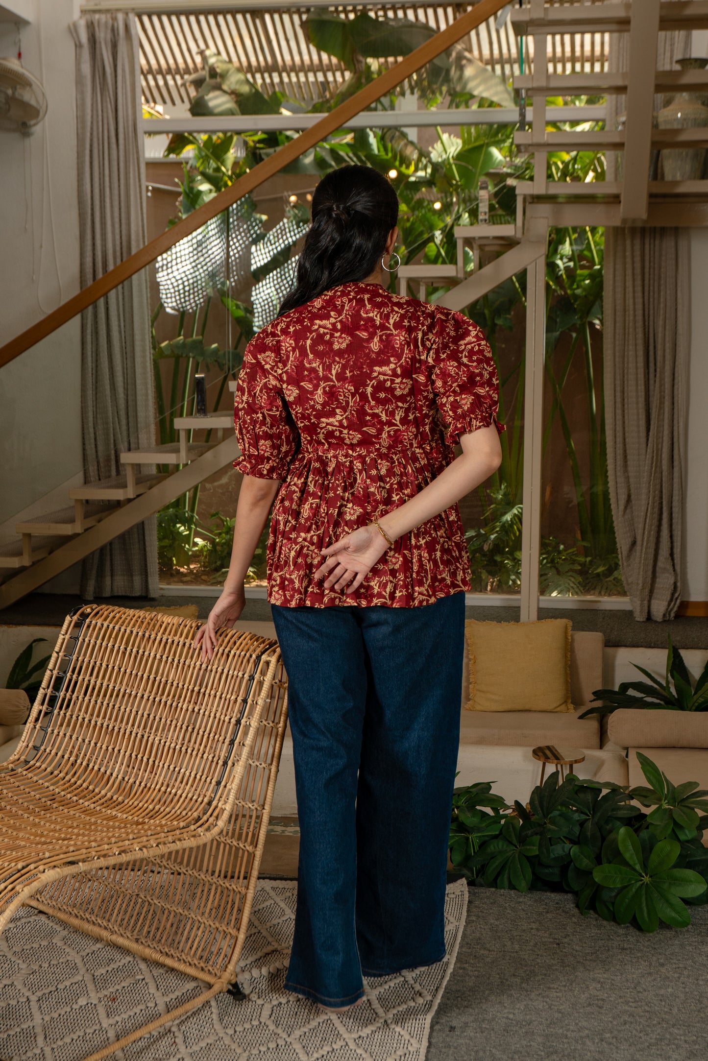 Crimson Garden - Cotton Peplum Top