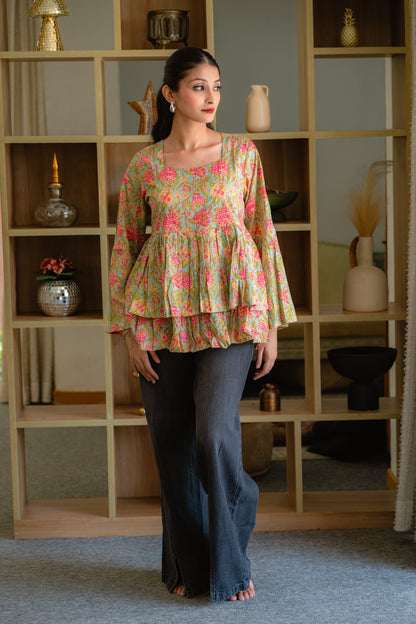 Mint Blossom - Double Layer peplum top