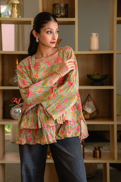 Mint Blossom - Double Layer peplum top