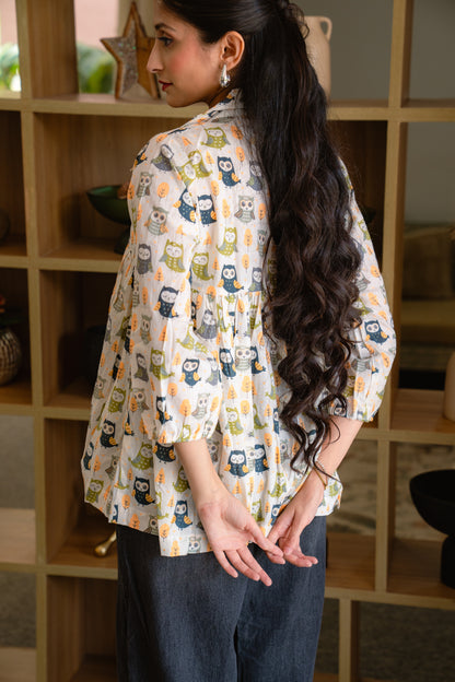 Forest Friends - Cotton Peplum Top