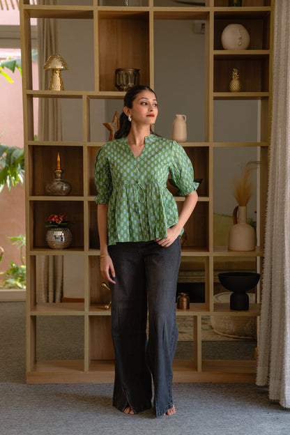 Sage Green - Cotton Peplum Top