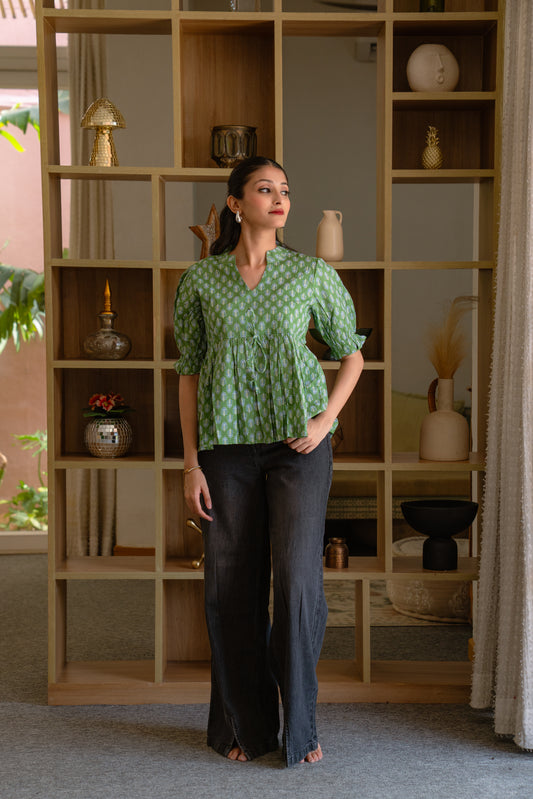 Sage Green - Cotton Peplum Top