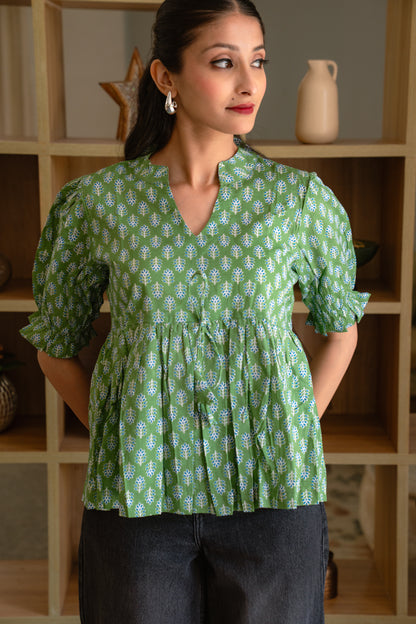Sage Green - Cotton Peplum Top