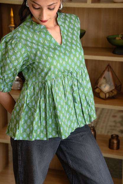 Sage Green - Cotton Peplum Top