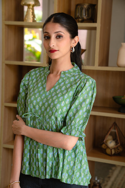 Sage Green - Cotton Peplum Top