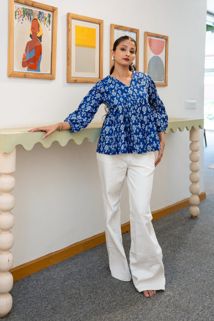 Ocean Bloom - Cotton Peplum Top