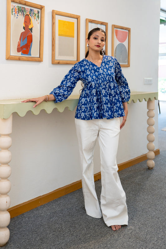 Ocean Bloom - Cotton Peplum Top