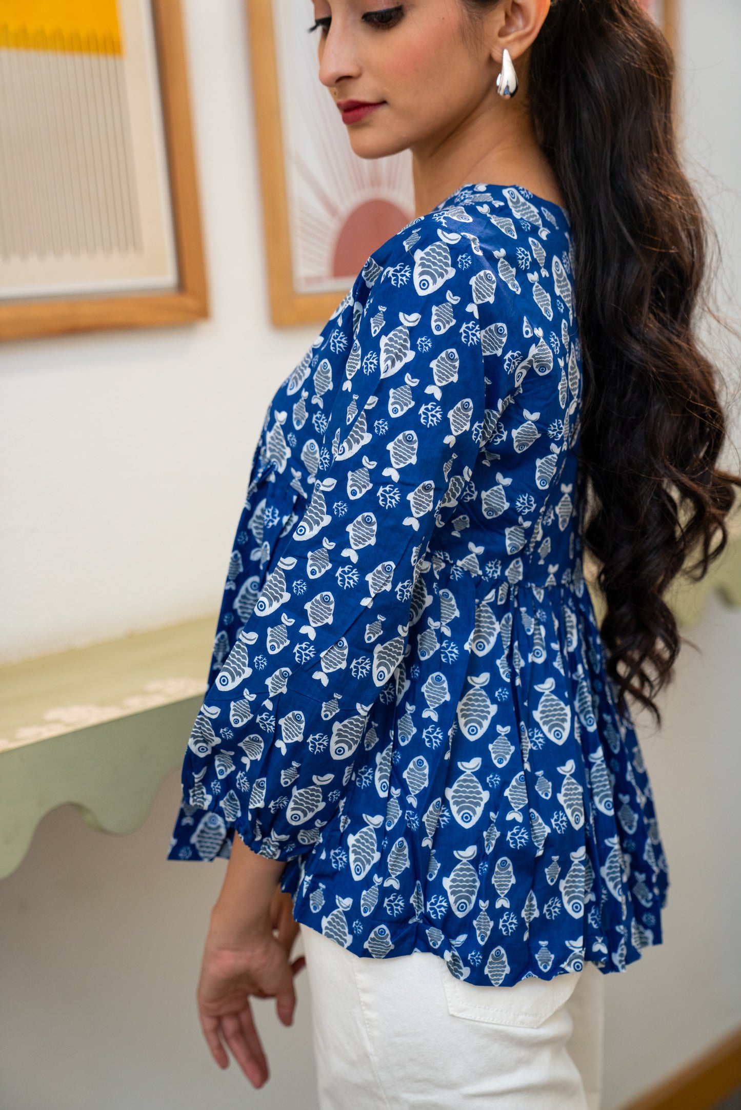 Ocean Bloom - Cotton Peplum Top