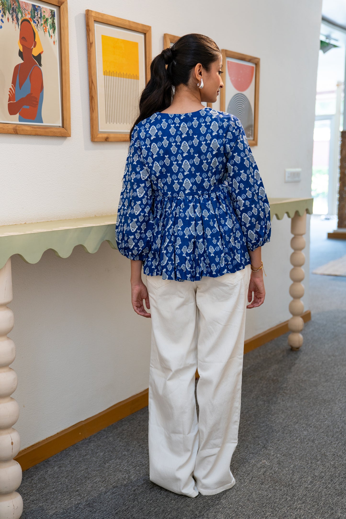 Ocean Bloom - Cotton Peplum Top