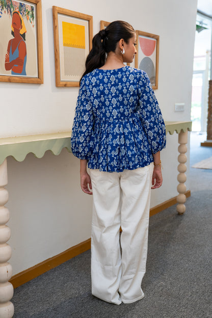 Ocean Bloom - Cotton Peplum Top