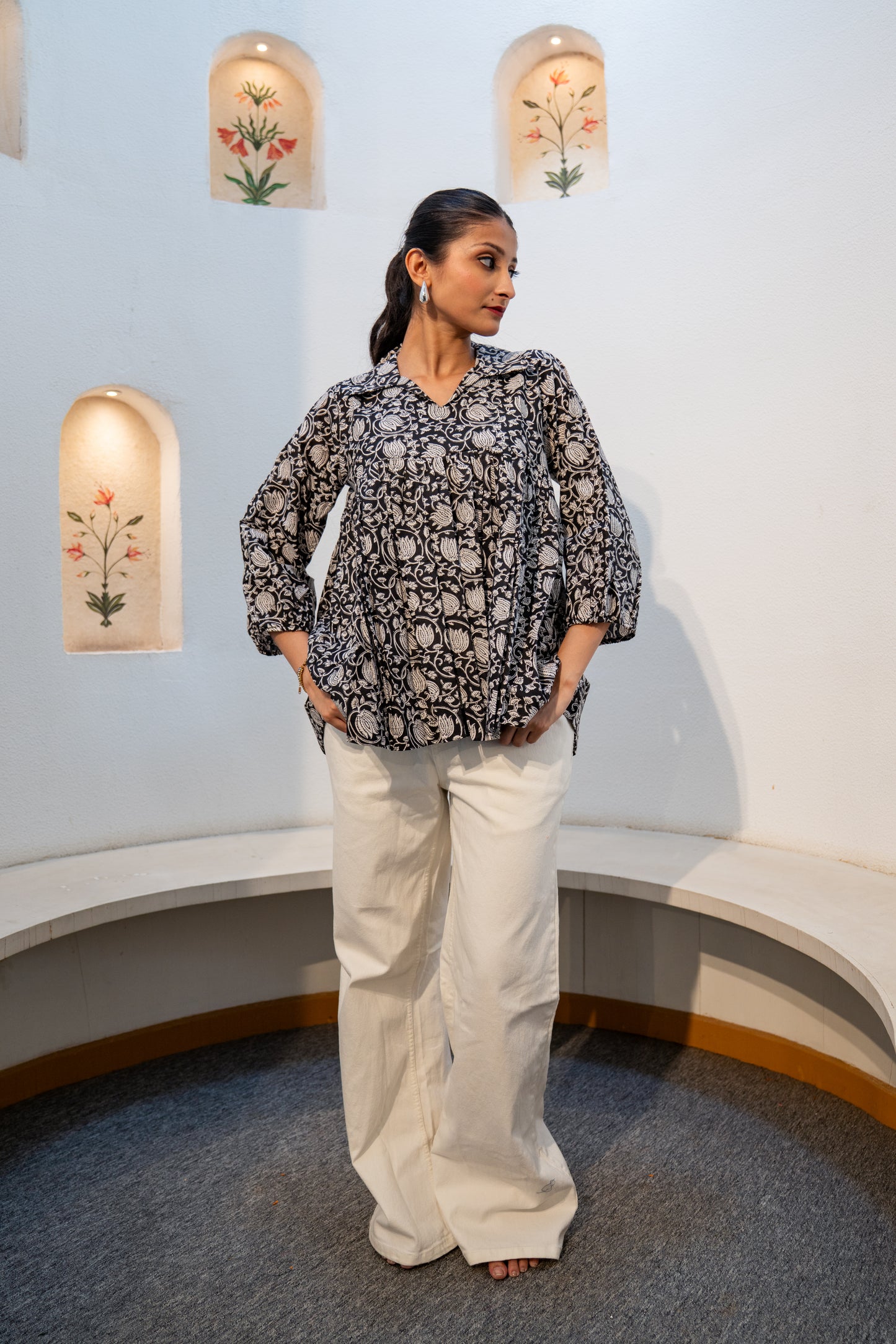 Black Lotus - Cotton Peplum Top