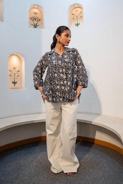 Black Lotus - Cotton Peplum Top