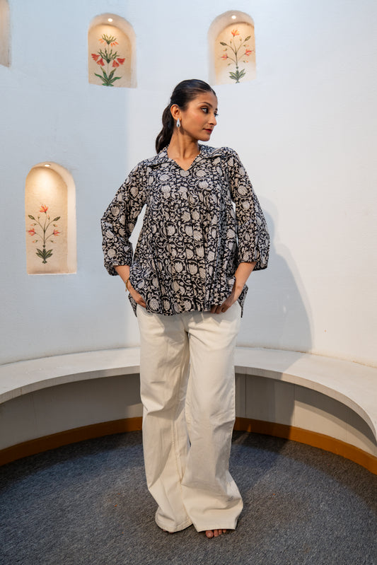 Black Lotus - Cotton Peplum Top