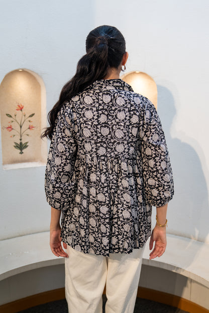 Black Lotus - Cotton Peplum Top