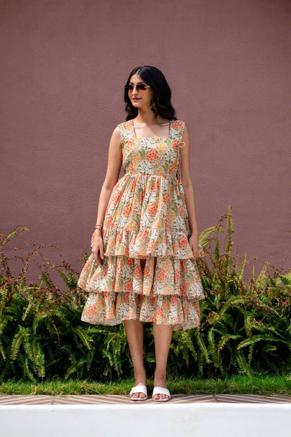 Yellow Floral Ruffle Dress