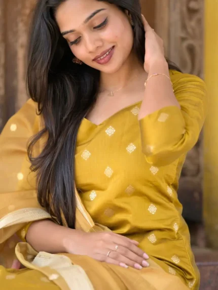 Mastard Yellow Chanderi Salwar Suit
