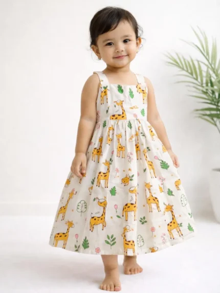 👉 Little Safari Cotton Frock 🦒🌿